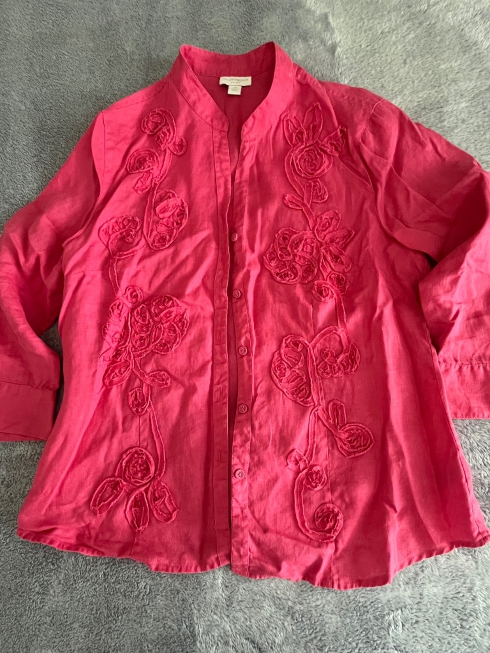 Charter Club Petite 100% Linen Button Up Shirt Top  Bright Pink Size 12P